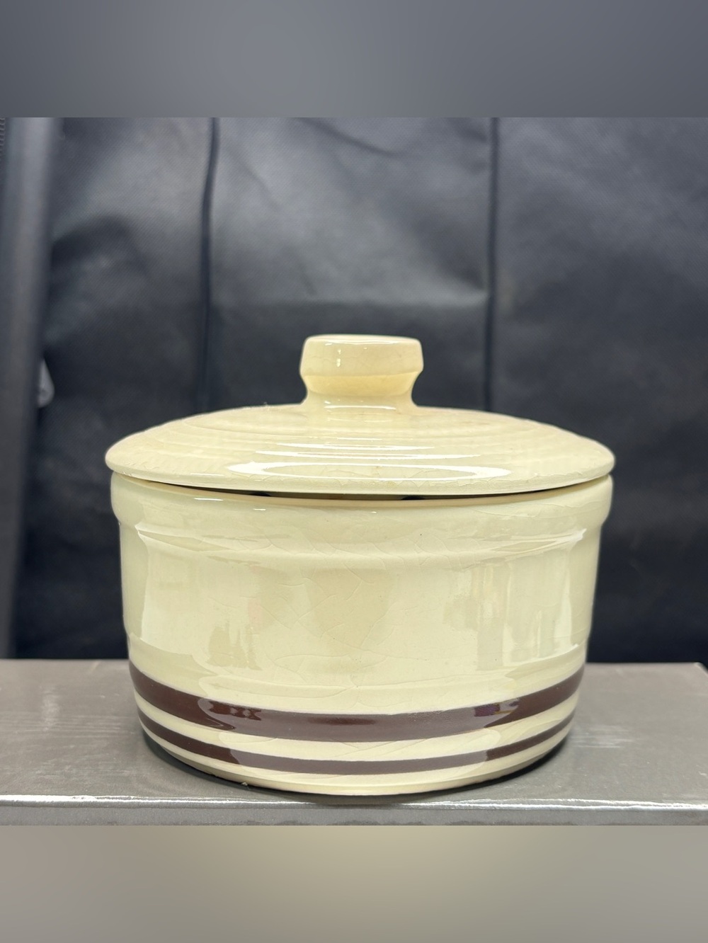 McCoy Brown Stiped Covered Dish  Ceramic USA Pottery Margarine Butter Vtg Granny - Picture 13 of 15